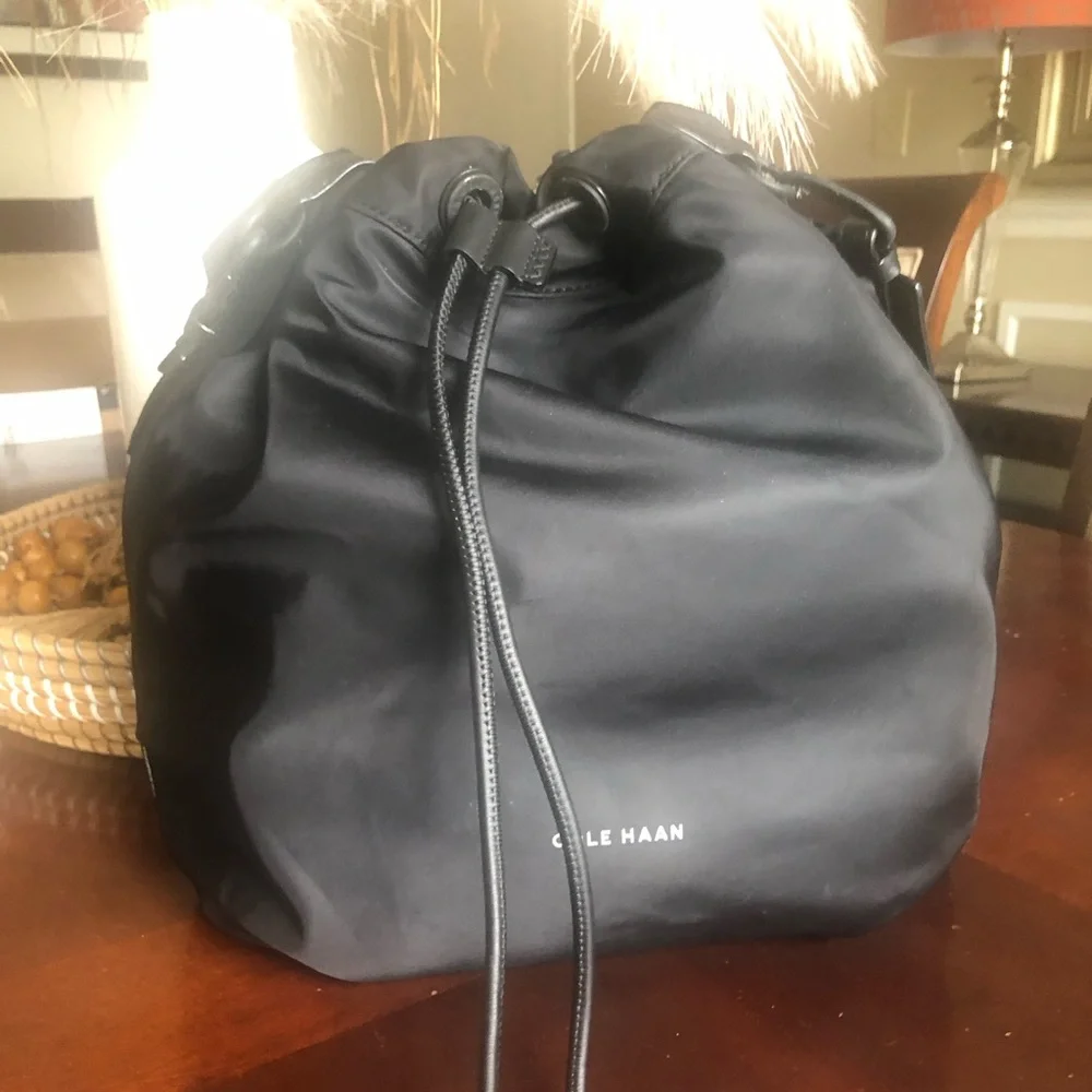 Authentic Cole Haan Black Nylon  drawstring hobo bag - Picture 3 of 12